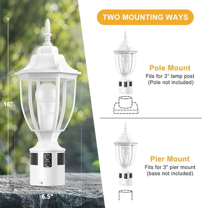 Lamomo Motion Sensor Outdoor Post Lights, Dusk to Dawn Lamp Post Light Fixture, Waterproof Aluminum Lamp Posts Outdoor Lighting Pole Lantern for Yard Patio Pathway Garden, White
