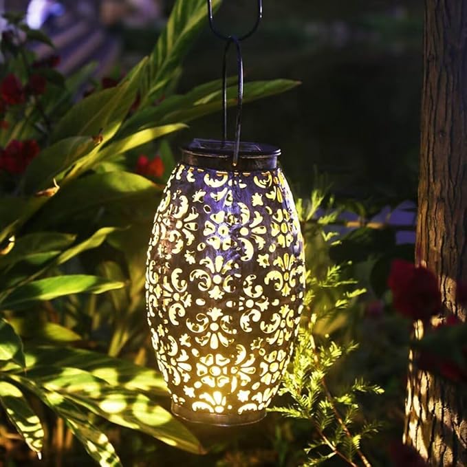2-Pack Hanging Solar Backyard Lanterns, Metal Waterproof LED