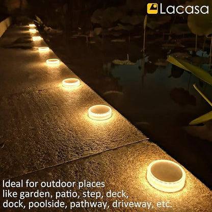 Lacasa Solar Deck Lights, 4 Pack 30LM Outdoor Solar Powered Step Lights, LED Dock Lights Warm White 2700K Light up All Night IP68 Waterproof Auto ON/Off for Garden Stairs Driveway Pathway Lighting