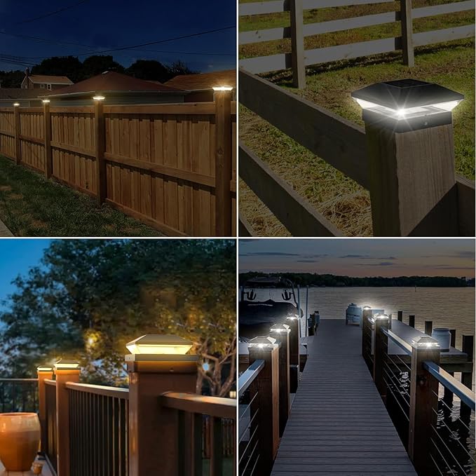T-SUN 4x4 Solar Post Cap Lights Outdoor Waterproof, Solar Deck Fence Post Cap Lights for Wooden/Vinyl with Warm/Cool White Modes for Porch, Garden,Patio(24 Pack)