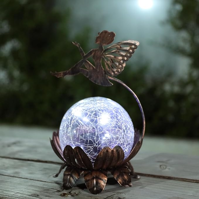 MUMTOP Solar Lantern Fairy Light, Crackle Glass Solar Lights Outdoor LED Waterproof Tabletop Lamp for Table, Yard, Garden, Patio, Lawn Decor