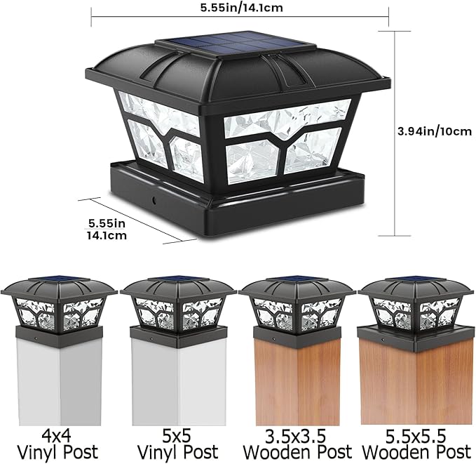 SIEDiNLAR Solar Post Cap Lights Outdoor 2 Color Modes for 4x4 5x5 6x6 Wooden Vinyl Posts Fence Deck Patio Decoration RGB Color Changing/Warm White Lighting Black (6 Pack)