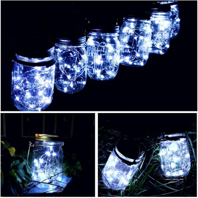 Mason Jar Lid Fairy Lights 12-Pack, Solar Party LED