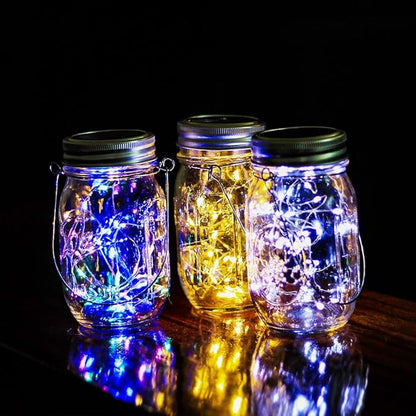 Upgraded Solar Mason Jar Lighs Warm White 12 Pack of 30 LED String Firefly Mason Jar lid Lights, Including 12 Hangers (Excluding Jars), Best for, Terrace Garden Decoration