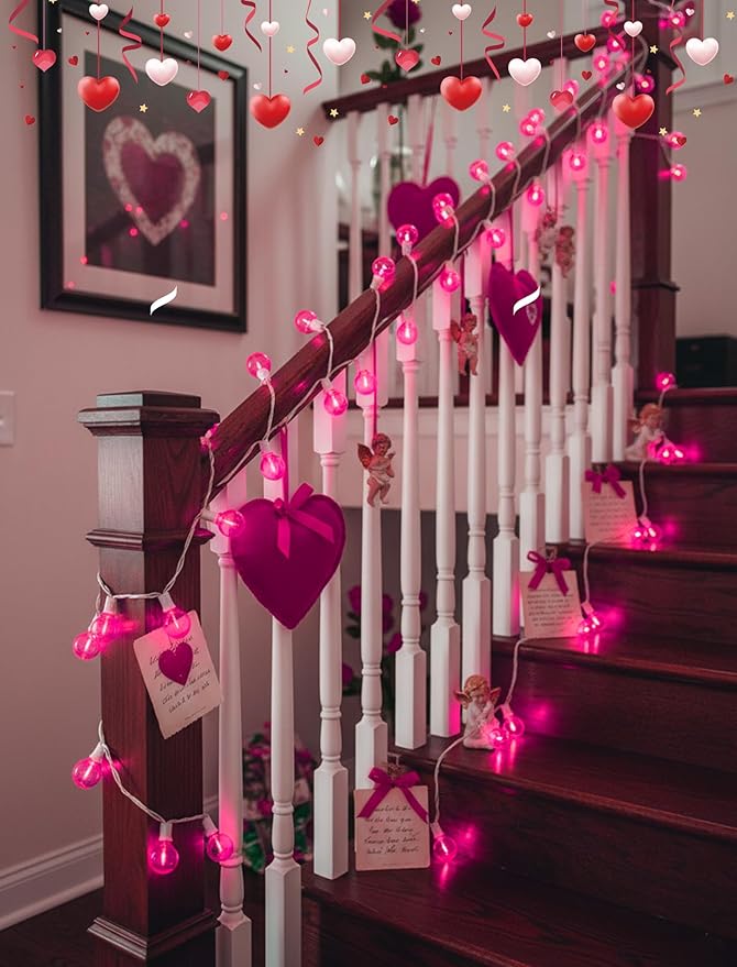 25FT G40 LED Outdoor Valentine's Day String Lights, Pink Valentine's Day Decorations Lights with 27 Shatterproof Pink Globe Bulbs, Hanging Patio Lights Waterproof for Holiday Backyard Party Garden