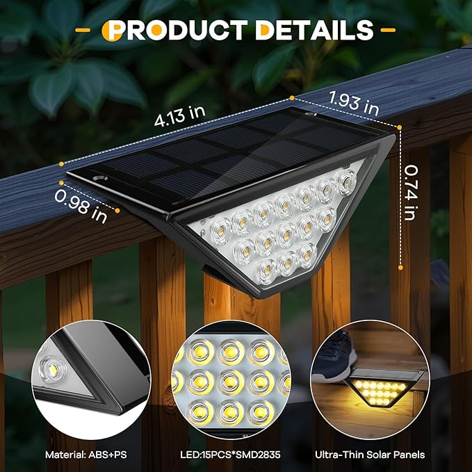 Solar Step Lights for Outside, Solar Stair Lights Outdoor Waterproof, Deck Step Lights for Fence, Patio, Yard, Porch, Front Door, Sidewalk, Garden, Patio Decor (8, Warm White)