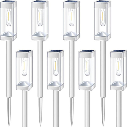 Solar Pathway Lights 8 Pack Solar Outdoor Lights with LED Tungsten Filament Bulb Waterproof Stainless Steel Garden Lighting for Outside Driveway Landscape Lawn Path Christmas (White)
