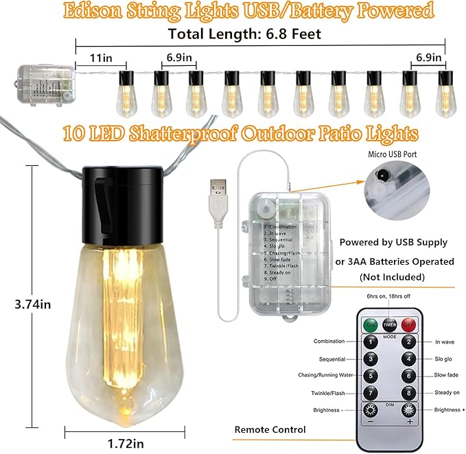 8ft Christmas LED String Lights, Waterproof Timer Lights