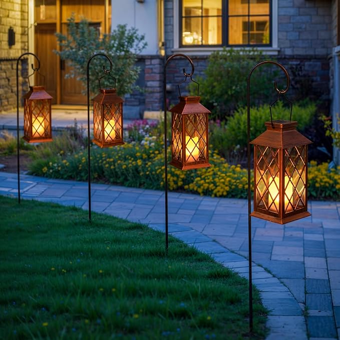 2Pack 10" Solar Outdoor Lanterns Waterproof Garden Gifts Women, Halloween Flickering Flameless Candle Mission Lights for Patio, Outdoor, Party, Yard, Lawn, Mothers' Day Gifts for Mom (Antique Copper)