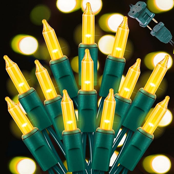 LAMPHOME Christmas Lights 100 Count Mini Yellow Lights 20ft Green Wire Christmas Tree String Lights Set for Outdoor Indoor Christmas Decorations Wedding Decorations Valentines Day Decor