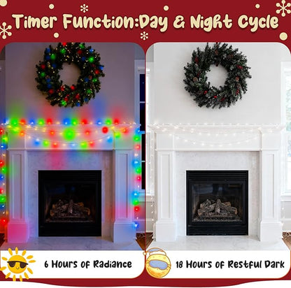 Christmas Lights Battery Operated Outdoor Waterproof, Multicolor Christmas Lights with Timer White Wire 16.4ft 50LED Christmas Decorations Garland Party Garden