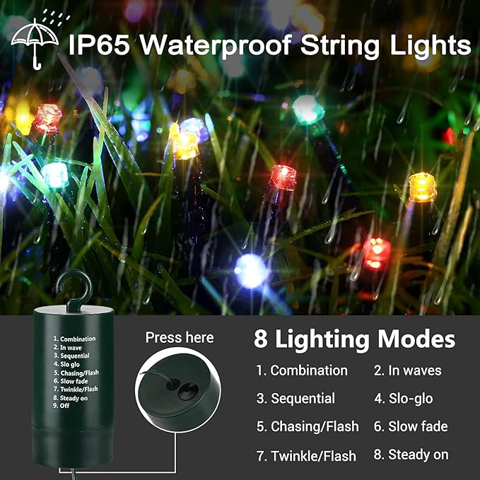Christmas String Lights, 66ft 200 LED Waterproof Twinkle Lights