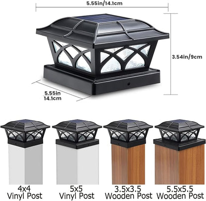 SIEDiNLAR Solar Post Cap Lights Outdoor Glass 2 Color Modes 8 LEDs for 4x4 5x5 6x6 Posts Deck Fence Patio Decoration Warm White & Cool White Lighting Black (6 Pack)