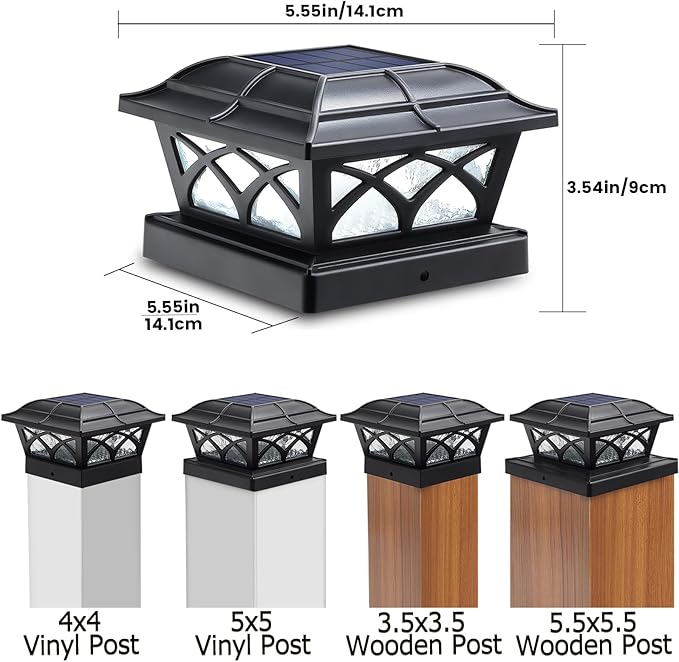 SIEDiNLAR Solar Post Cap Lights Outdoor Glass 2 Color Modes for 4x4 5x5 6x6 Wooden Vinyl Posts Fence Deck Patio Decoration RGB Color Changing/Warm White Lighting Black (4 Pack)