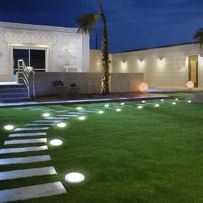 NFESOLAR Solar Lights Outdoor with 16 LEDs, Bright Solar Ground Lights Outdoor Waterproof for Yard Garden Lawn Walkway Driveway (White 8 Pack)
