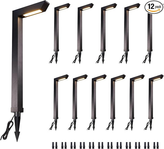 Low Voltage Pathway Lights 12V, 3CCT LED Landscape Path Lights, Outdoor Waterproof Wired 5W 235LM, Black Aluminum Garden Yard 12 Pack