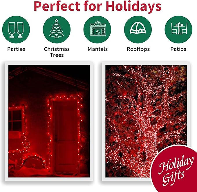 LAMPHOME 100 Count Red Valentine's Day Lights with 20FT Green Wire Waterproof,Mini String Lights for Holiday Decorations, Christmas Tree, Party, Wedding, Xmas, Home, Indoor & Outdoor Use