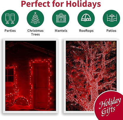 LAMPHOME 100 Count Red Valentine's Day Lights with 20FT Green Wire Waterproof,Mini String Lights for Holiday Decorations, Christmas Tree, Party, Wedding, Xmas, Home, Indoor & Outdoor Use
