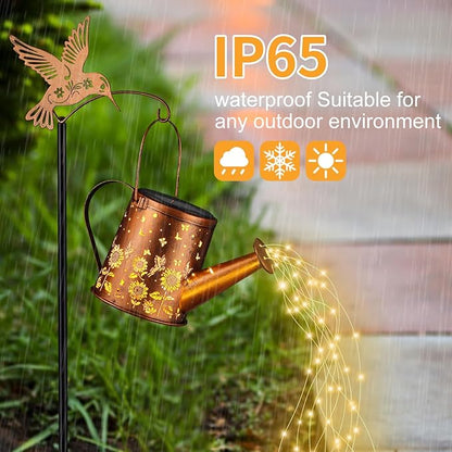 Outdoor Hanging Solar Lantern Waterproof Set Outside Metal Sunflower & Butterfly watering can Landscape Lights for Garden Yard Patio Pathway Decor Birthday Gifts for Women Mom Grandma -With Floor Pole