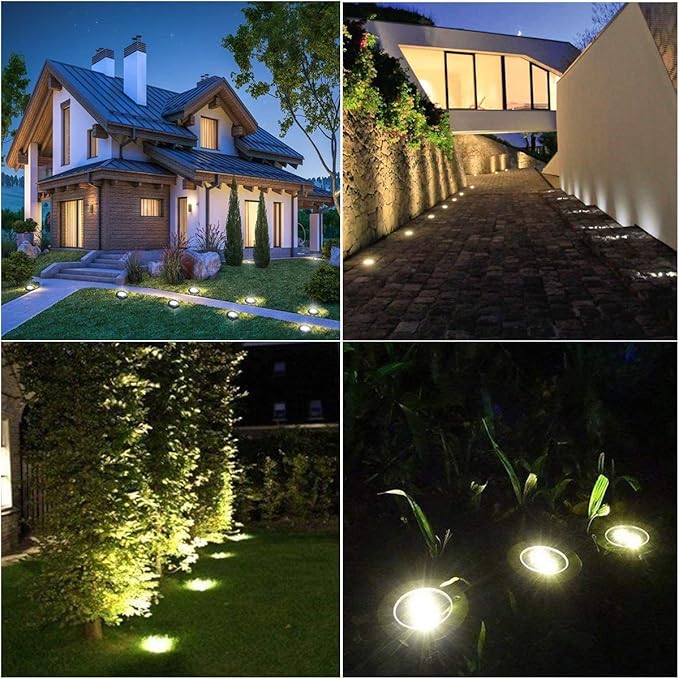4.6 Inch Diameter Solar Ground Lights, Waterproof Solar Garden Lights, Outdoor Garden Waterproof Bright in-Ground Light, Landscape Lighting for Pathway,Yard,Lawn,Patio,Walkway (8 Pack White Light)
