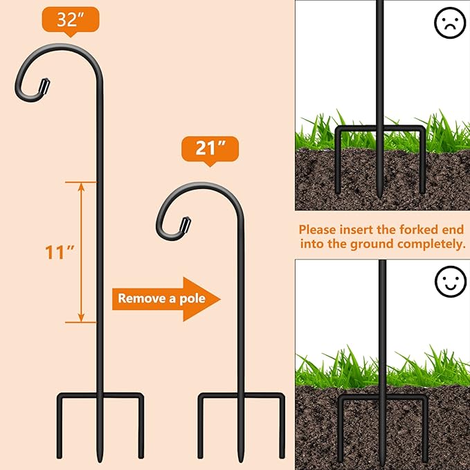 8-Pack 32" Garden Shepherd Hooks, Iron Plant Hangers