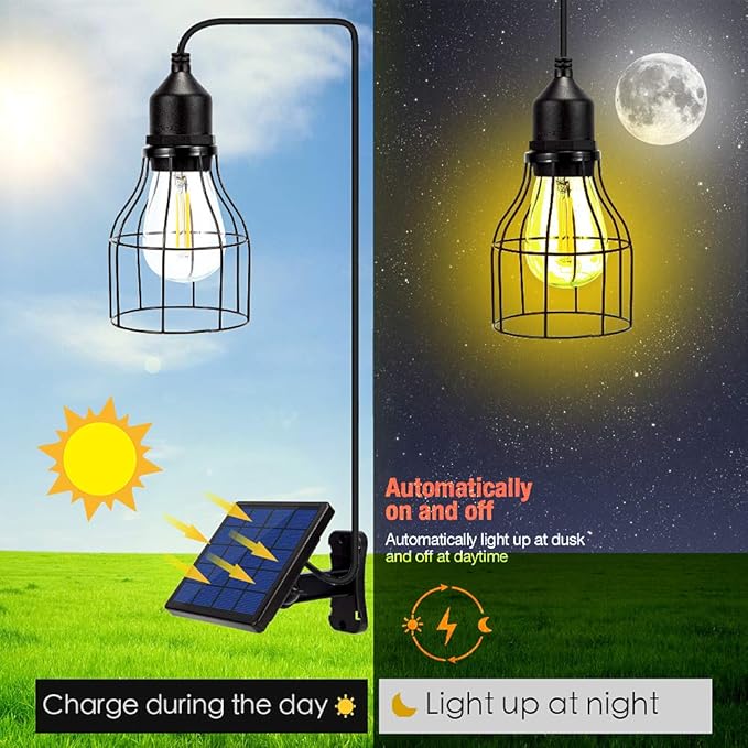 Solar Lights Outdoor Dusk to Dawn Shed Light 9.8FT Extension Cable Solar Powered Bulb Pendant Waterproof for Indoor, Chicken Coop, Porch, Gazebo (Warm White)