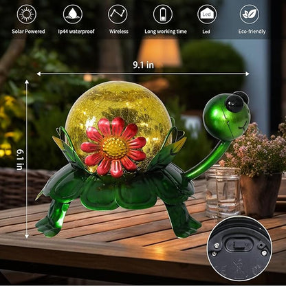 MUMTOP Solar Lanterns Outdoor Waterproof - Colorful Metal Turtle Solar Lights Decorative, Glass Tortoise Light Tabletop Lantern Lamp Ornaments for Yard Patio Garden Outside Decorations