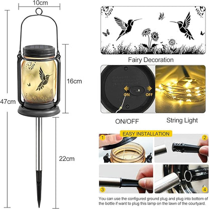 ANGMLN Hummingbird Solar Lanterns Outdoor Waterproof -Gifts for Women Mom Grandma Birthday, Mothers Day, Mason Jar Hanging Lights for Patio, Yard, Porch, Balcony, Garden Decor