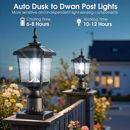 Greluna Solar Post Light Outdoor,2Pack 60 Lumens Dusk to Dawn Lamp Post Light, Solar Powered & Waterproof, Fits 6x6 Wooden Posts, 3 Inch Poles, for Garden, Pathway, Driveway, Fence & Yard（Cool White）