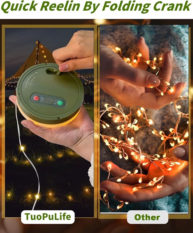 Camping String Lights, 32.8FT Warm & RGB Fairy String Lights 130LEDs, 4 In 1 Portable Waterproof Camping Light with 12 Modes, Hanging Tent Lanterns for Outdoor Hiking Yard Home Bedroom Decorations