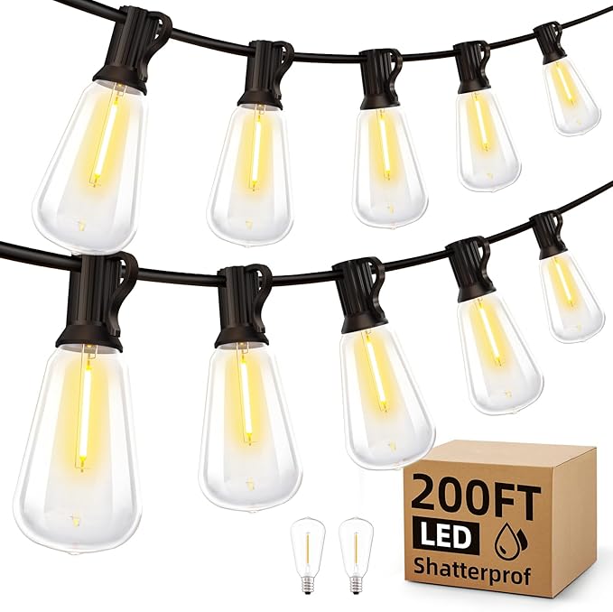 200ft LED Patio String Lights, Waterproof Outdoor