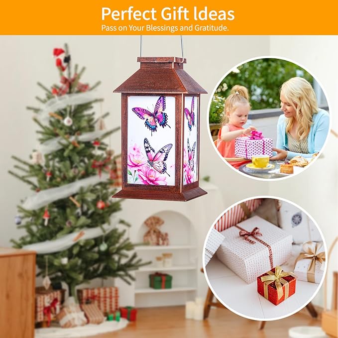 Butterfly Solar Lamp - Waterproof Hanging Solar Light for Outdoor Courtyard is a Special Gift for mom, Grandma, Sisters and Women on Christmas, Mother's Day and Thanksgiving