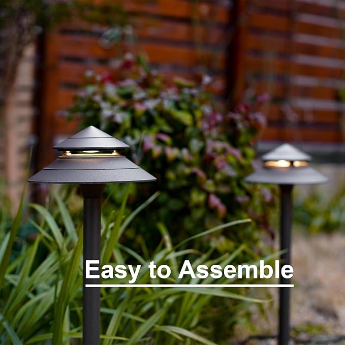 GOODSMANN Pathway Lights 3W LED 2PK Outdoor Low Voltage Landscape Lighting 180 Lumen Hardwired 2 Tier Pagoda Path Lights 3000K Warm White Metal 12V Electric Sidewalk Walkway Light with Connectors
