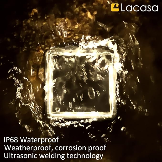 Lacasa Solar Deck Lights, 4 Pack Warm White Outdoor In-Ground Driveway Walkway Dock, IP68 Waterproof Solar Powered Stair Step Pathway Fence Auto On/Off LED for Garden Yard Patio