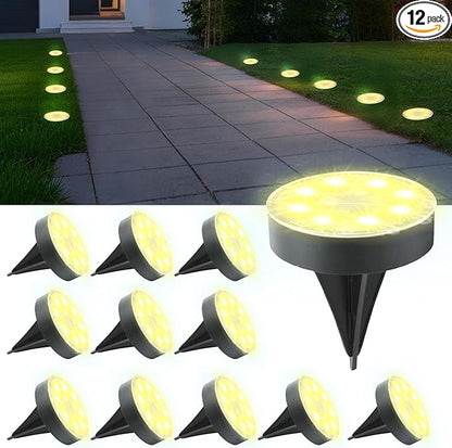 Ground Lights 12 Pack, IP68 Waterproof Solar Disc Lights for Outdoor, Flat Garden Light, In-Ground Light, Landscape Lighting for Pathway, Walkway, and Yard-12 Pcs (Warm White)