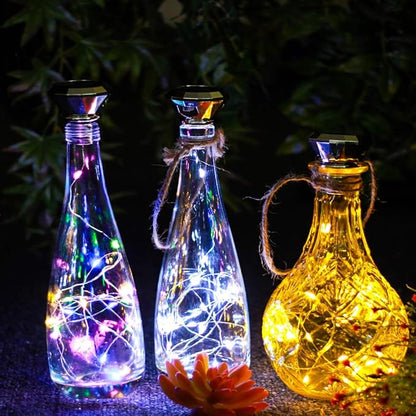 Starry Love Solar Diamond Wine Bottle Lights 10 Pack 20LED Outdoor Waterproof Multicolor Fairy Light String (3 Colors), Suitable for Most Wine Bottle Mouths, for Garden, Terrace, Party Decoration