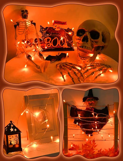Halloween String Lights Battery Operated with Timer - 9.8ft 30LED Orange Waterproof Lights for Outside Decorations, Party, Yard, Pathway, Indoor and Outdoor 2 Packs