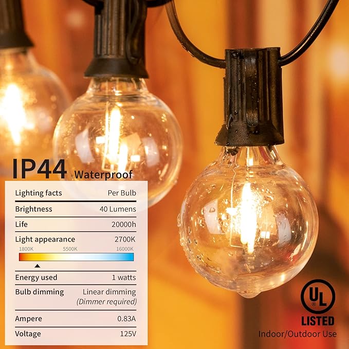 Outdoor String Lights, 109ft Black Waterproof LED