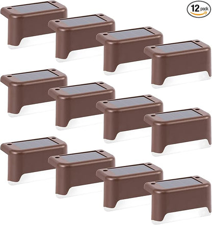 GIGALUMI 12 Pcs Solar Deck Lights, Bronze Finished Waterproof Led Solar Lamp for Outdoor Pathway, Yard, Patio, Stairs, Step and Fences (Cool White)