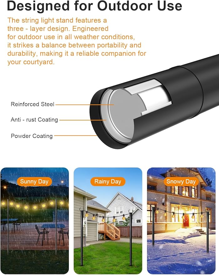 2-Pack Metal Light Poles for Deck, Heavy-Duty