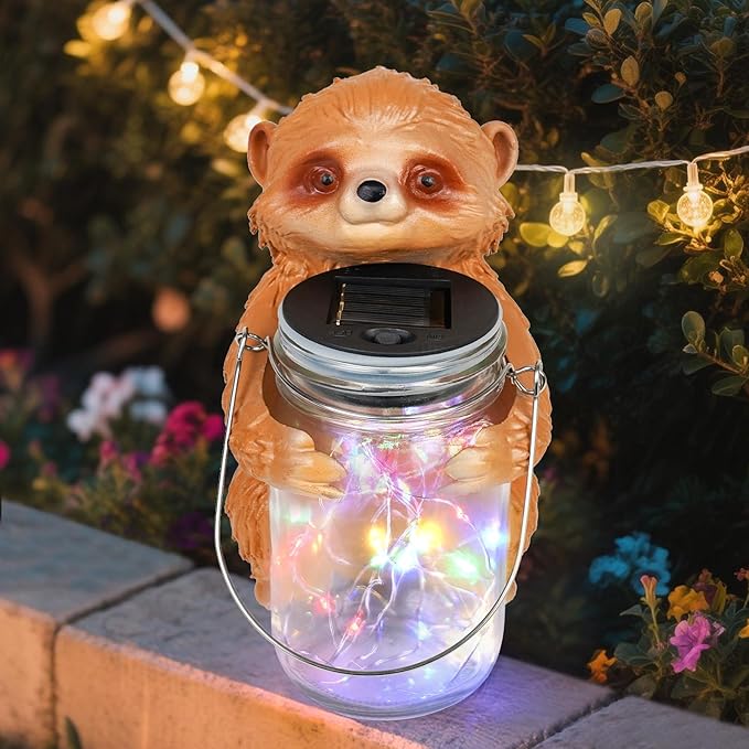 Adorable Sloth Solar Garden Statue with LED Mason Jar Light - Lovely Sloth Figurine for Patio Balcony Lawn Yard Decor - Unique Garden Decor Birthday Gifts for Grandma Mom Women