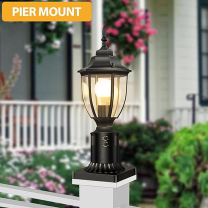 Lamomo Motion Sensor Outdoor Post Lights, Dusk to Dawn Lamp Post Light Fixture, Waterproof Aluminum Lamp Posts Outdoor Lighting Pole Lantern for Yard Patio Pathway Garden