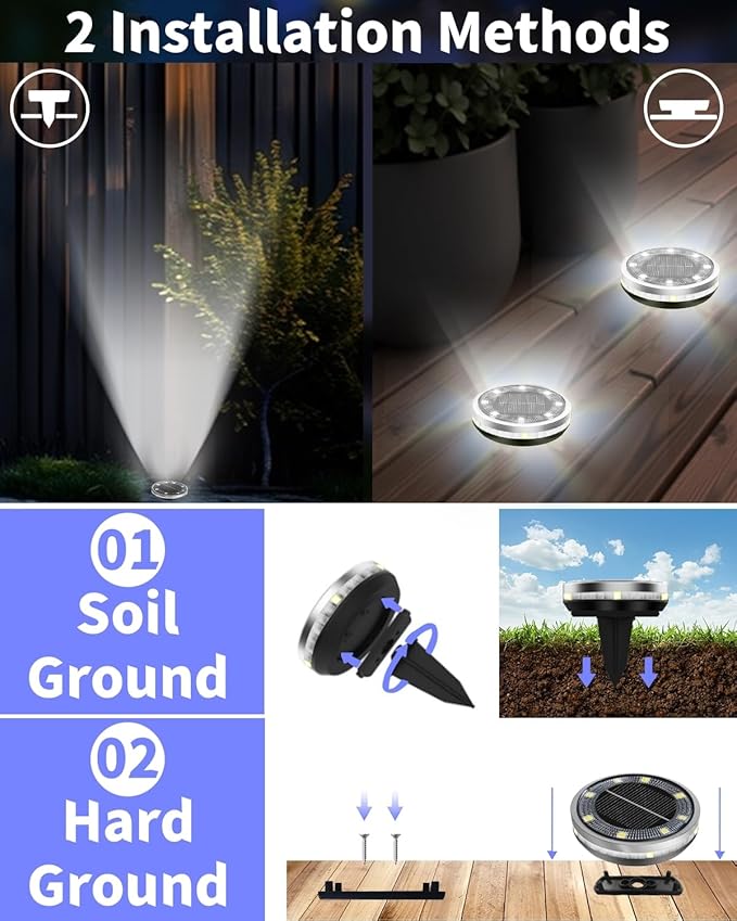2-Pack Cool White In-Ground Solar Lights, Flat LED Garden