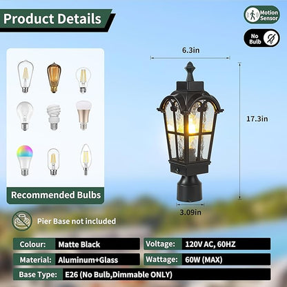 Motion Sensor Outdoor Post Lights Waterproof Dawn to Dusk Sensor Post Light Fixture Outdoor Anti-Rust Waterproof Exterior Lamp Post Lighting for Yard Pathway Driveway Fence -2 Pack