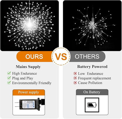 5 Pack 1000 LED Plug in Firework Lights Starburst Lights for Christmas Garden/Patio/Wedding/Party/Bedroom Outdoor or Indoor Decor，Waterproof Twinkle Light with 8 Modes(Cool White)