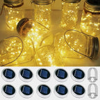 10-Pack 30 LED Mason Jar Fairy Lights, Solar Patio