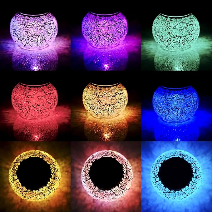 SunKite Solar Table Lights Outdoor Indoor Color Changing Crackle Crystal Glass Night Lights,Waterproof Solar Powered Mosaic Glass Lamp for Garden Yard Patio Christmas Decorations (Light Color)