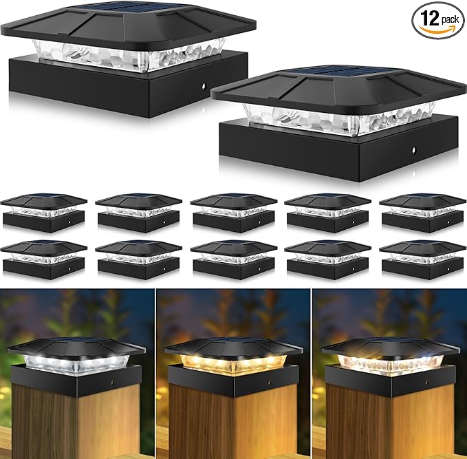 Solar Fence Post Caps 12-Pack, Patio LED