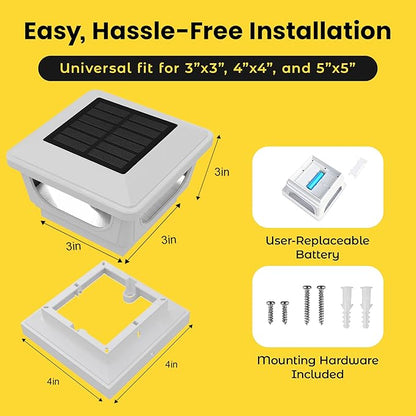 Brighticonic Solar Post Cap Lights Outdoor for 4x4, 3x3 – Auto On/Off Post Lights Solar Powered - Easy Install, IP65 Waterproof Deck & Fence Lights – Long Lasting Battery – 120 Lumen, WarmWhite - 2pck