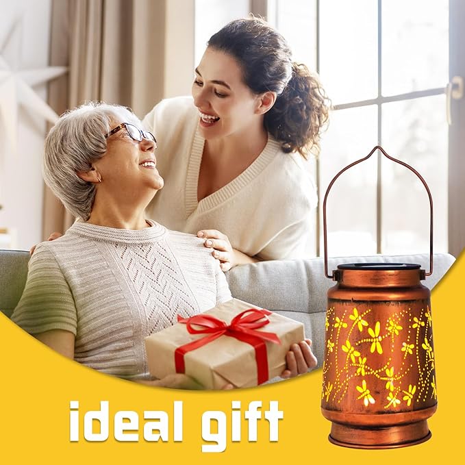 4 Pack Dragonfly Birthday Gifts for Women Mom Grandma Solar Lanterns Outdoor Waterproof Garden Decor Hanging LED Decorative Light for Patio Yard Lawn Gardening Gifts